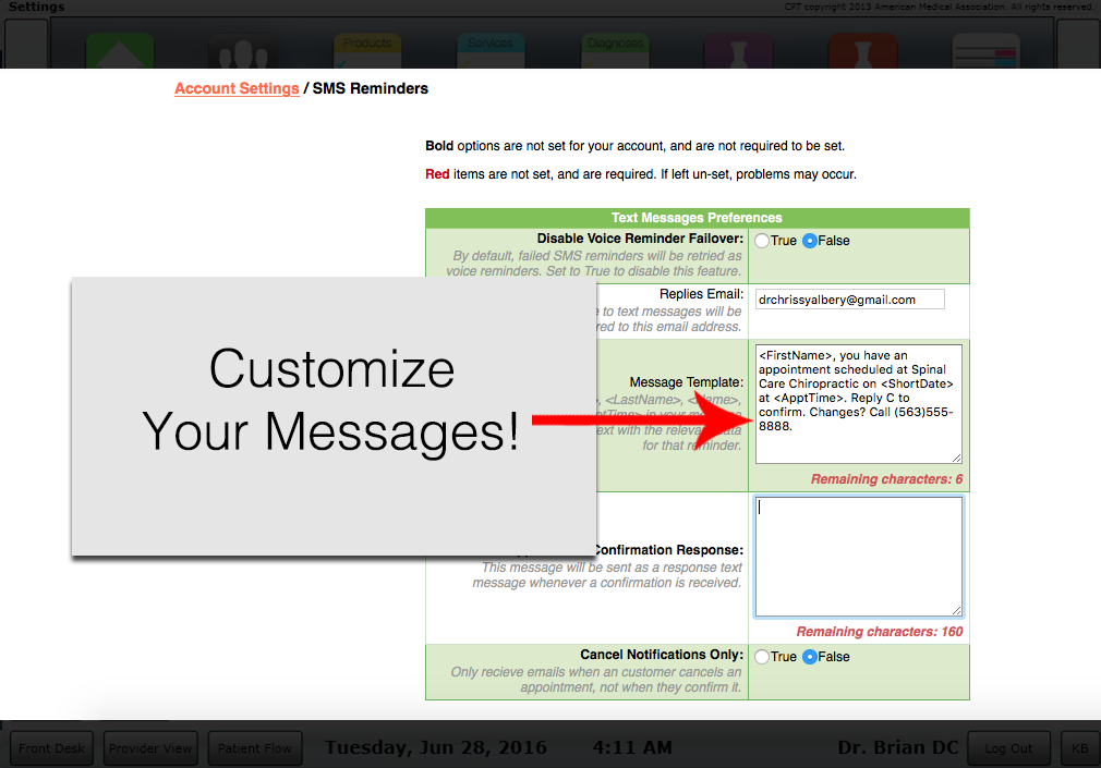 ChiroSpring Appointment Reminders Customize Your Message