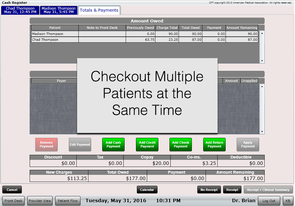 ChiroSpring Cash Register Check-Out Multiple Patients Simultaneously