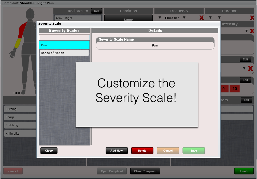 ChiroSpring Severity Scale and Graphical Tracking