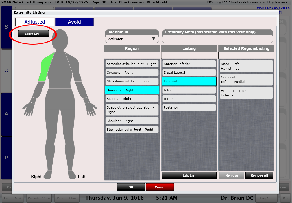 ChiropSpring Extremity Adjustments SALT Button