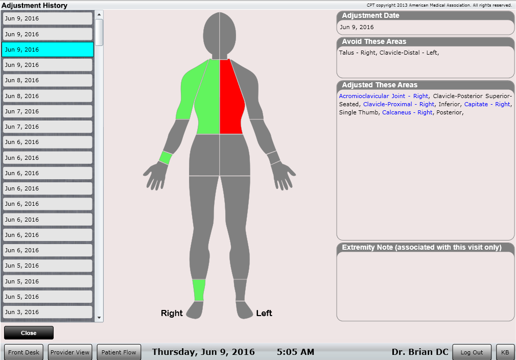 ChiropSpring Extremity Adjustments View Adjustment History