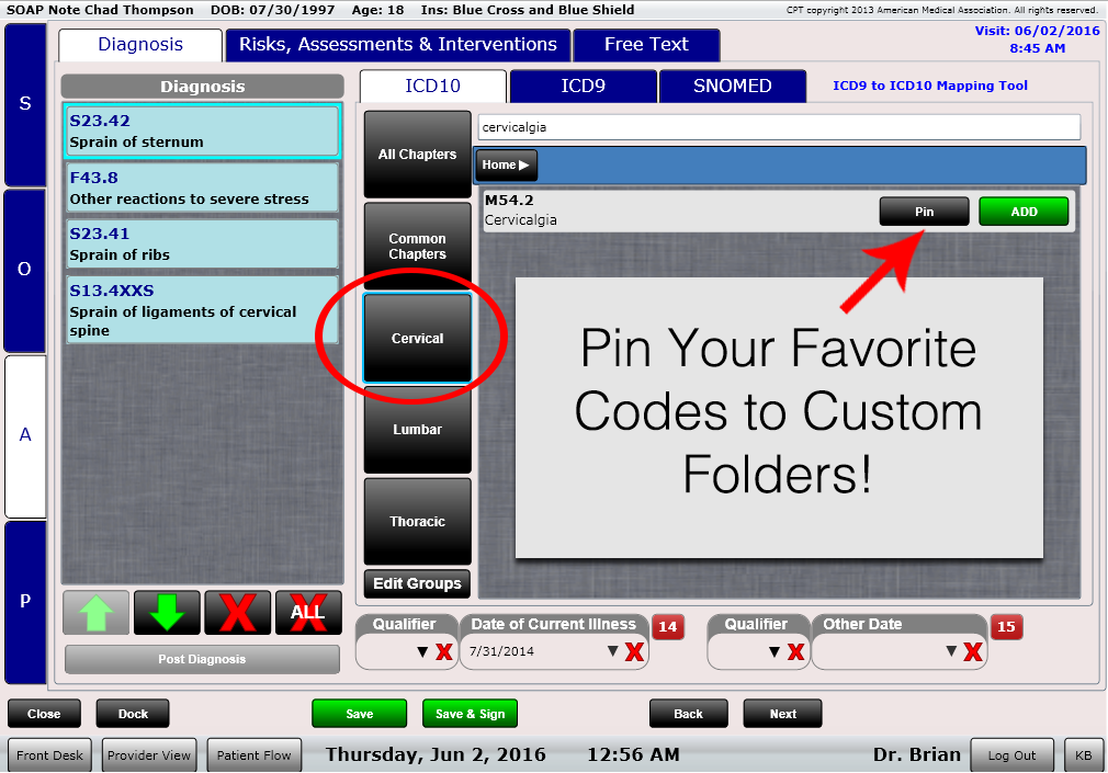 ChiroSpring ICD-10 Pin Your Favorite Codes Into Custom Folders