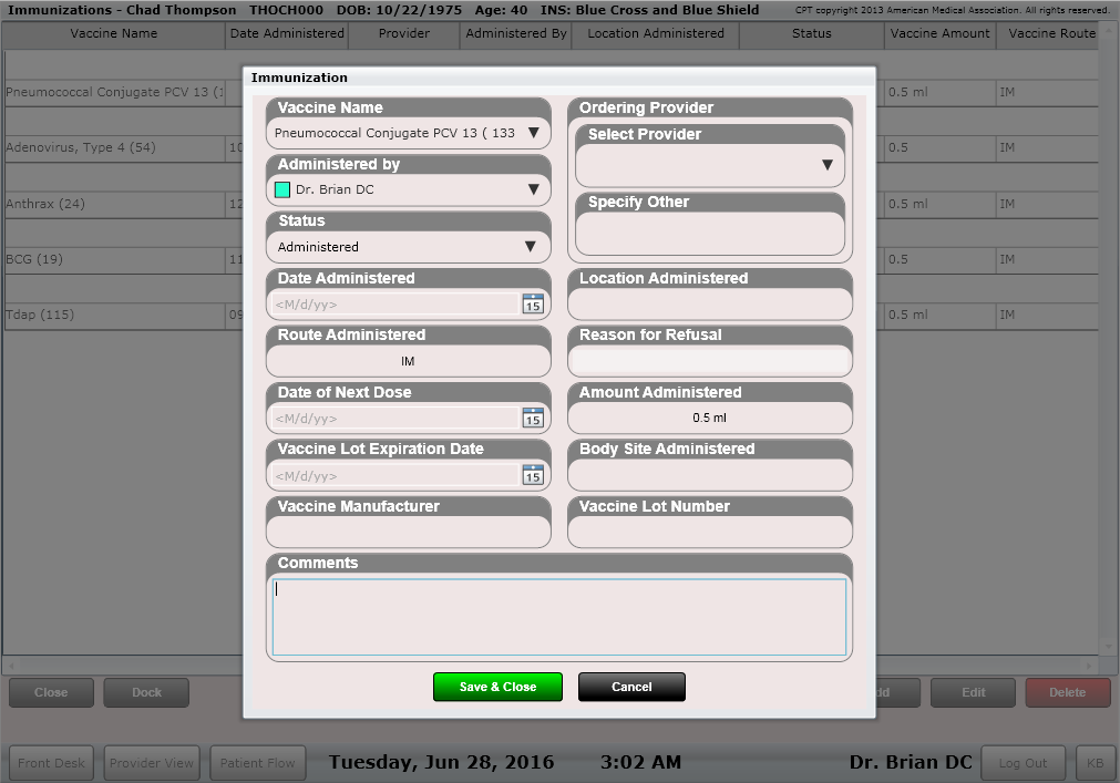 ChiroSpring Immunizations Entered inside the SOAP Note