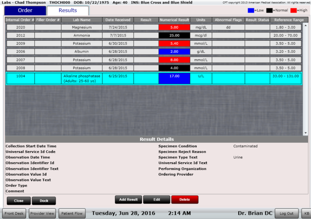 ChiroSpring Color-coded Lab Values