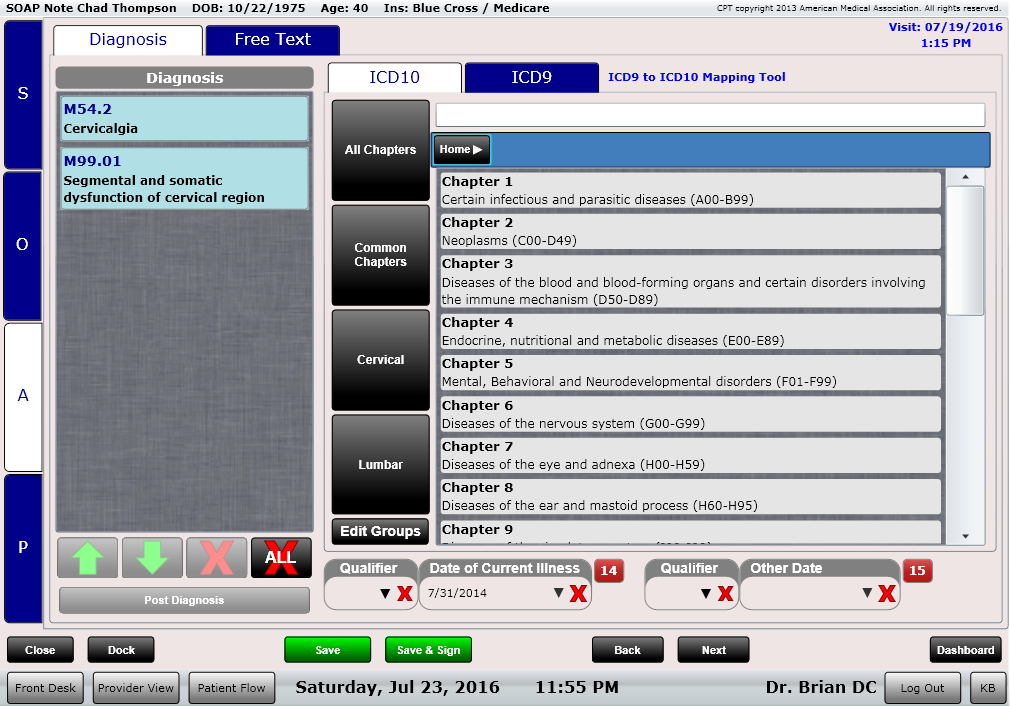 ChiroSpring Diagnosis Grid
