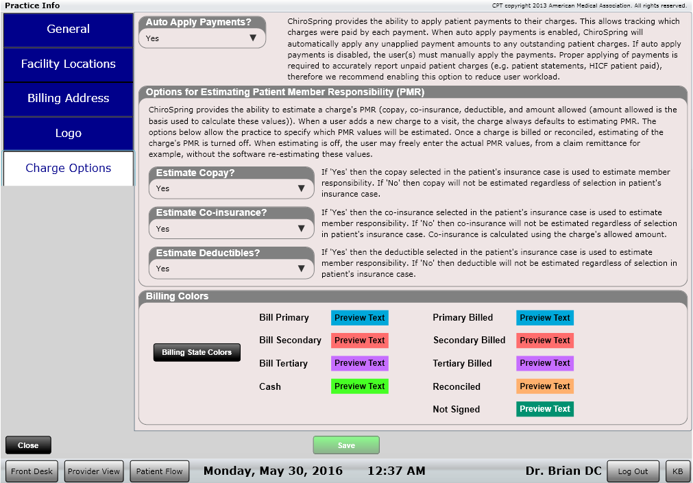 ChiroSpring Charge Options