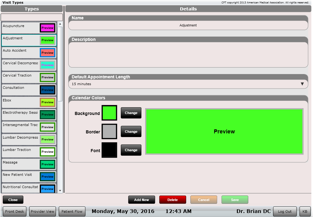 ChiroSpring Visit Types