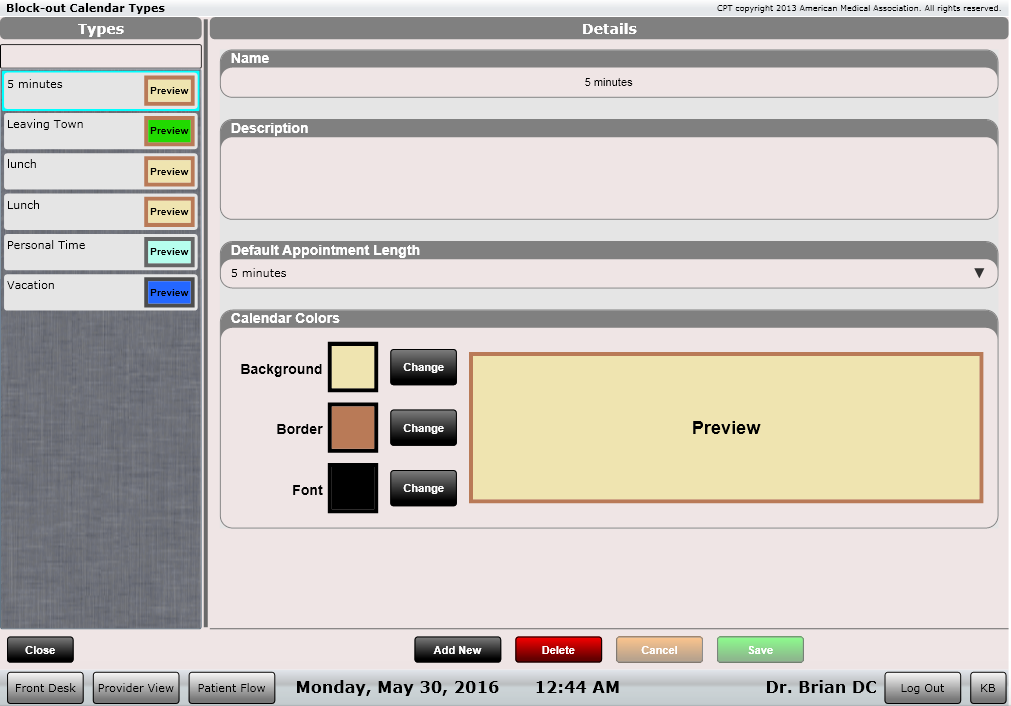 ChiroSpring Block-Out Calendar Types