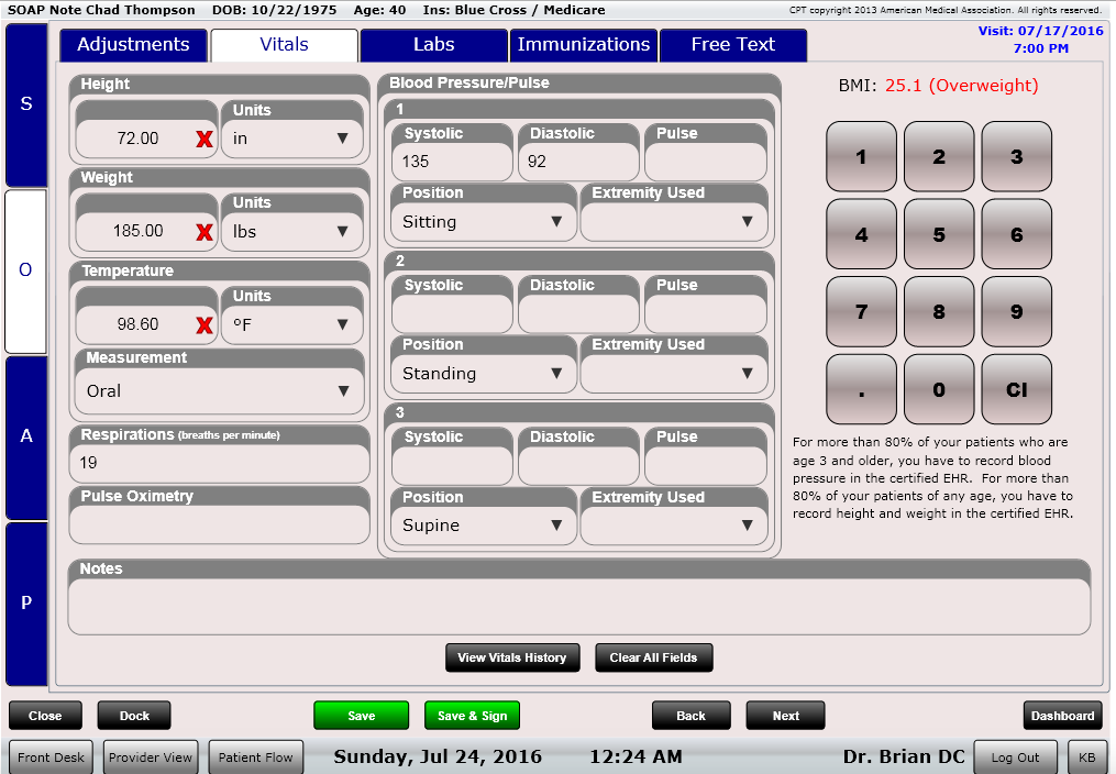 ChiroSpring Record Vitals