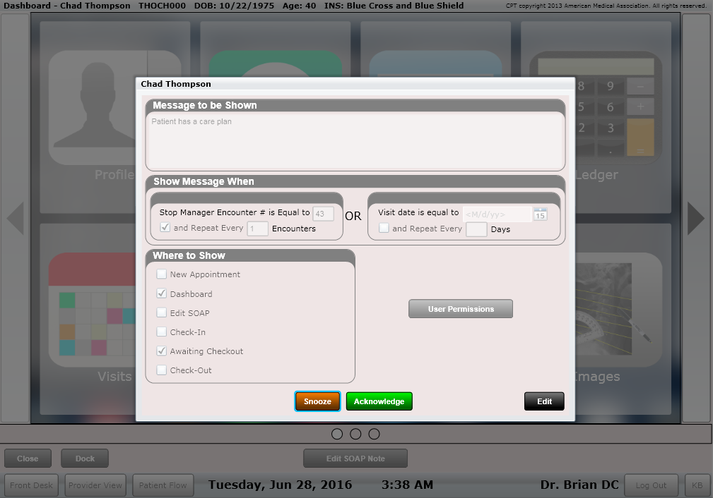 ChiroSpring Snooze or Acknowledge an Alert