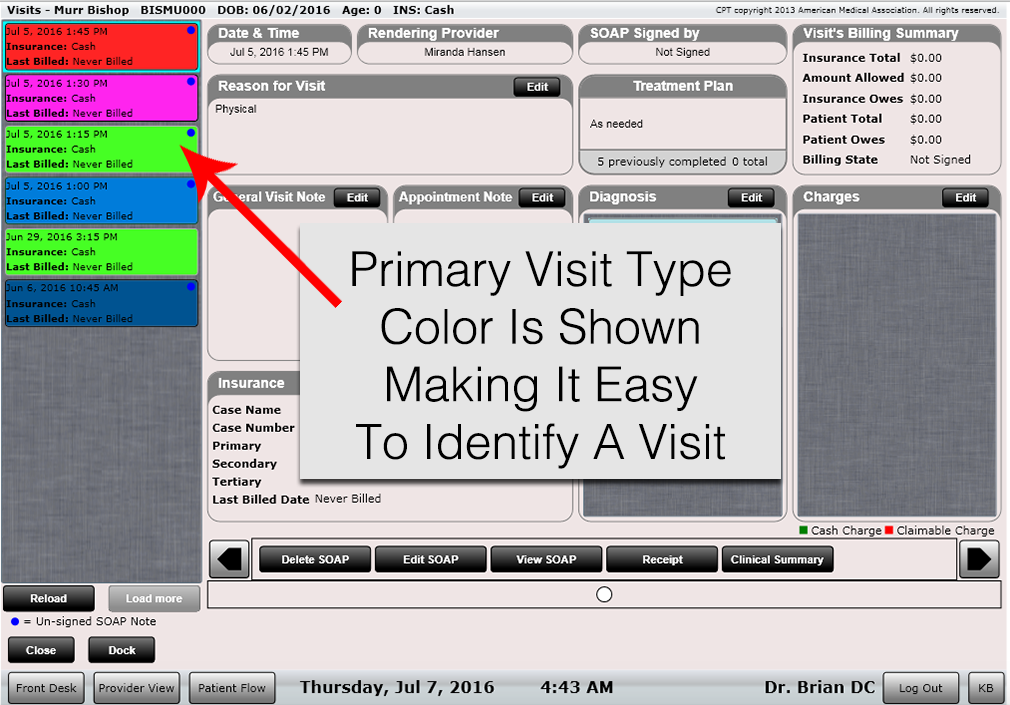 ChiroSpring Visits Identify Visit Type By Color